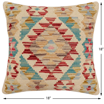 handmade Traditional Pillow Red Beige Hand-Woven SQUARE 100% WOOL Hand woven turkish pillow2' x 2'